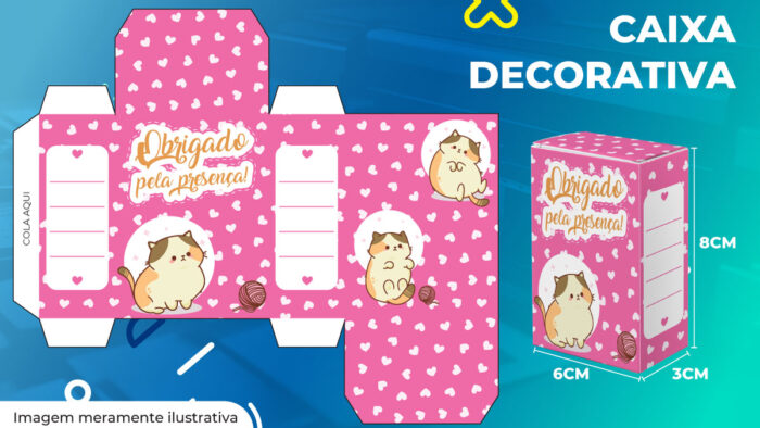 Digital - Caixa decorativa - Gato fofo com corações