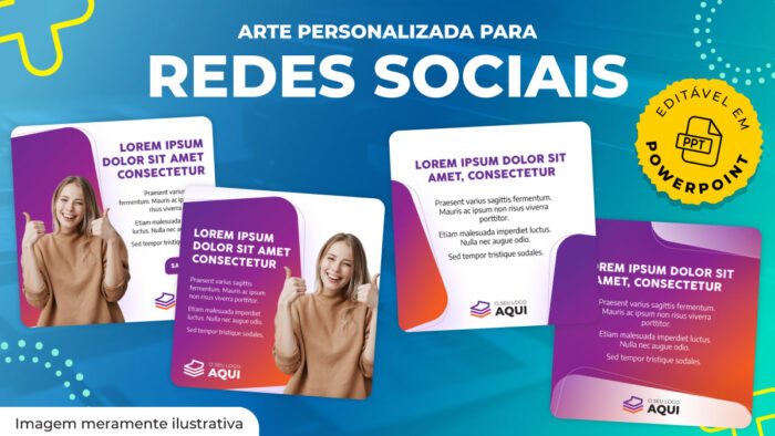 Kit com 4 artes digitais para as redes sociais - Modelo 2 - Editável em PowerPoint