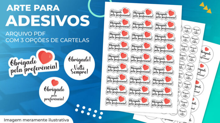 Digital - 3 Cartelas para adesivos de agradecimento