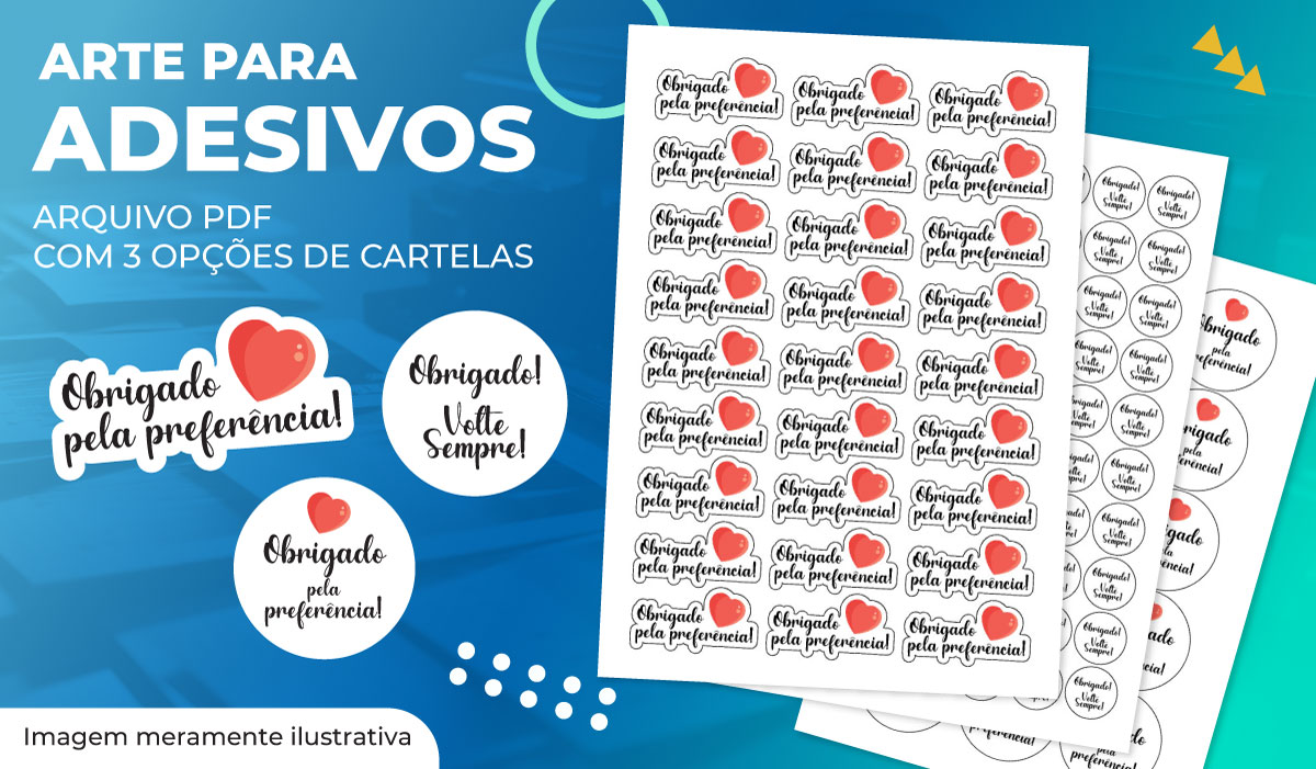 Digital - 3 Cartelas para adesivos de agradecimento