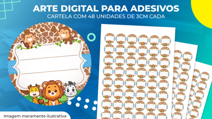 Digital - Cartela com 48 adesivos de 3cm - Savana