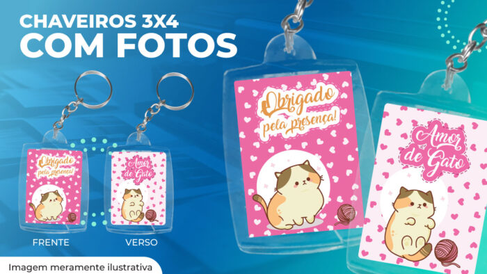 Chaveiro com foto 3x4 - Gato fofo - 30 unidades