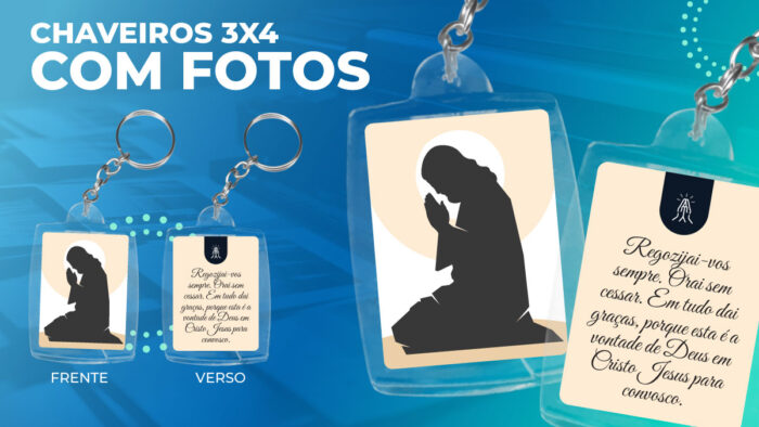 Chaveiro com foto 3x4 - Religião - 10 unidades