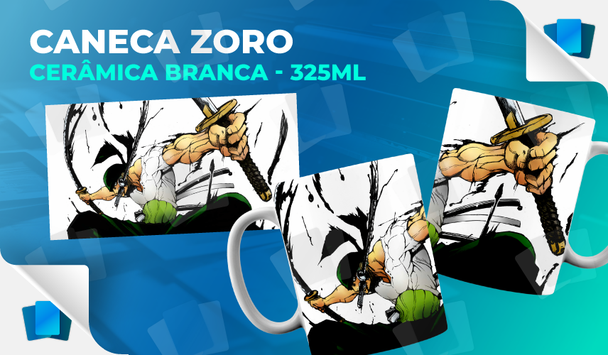 Caneca Zoro - One Piece - Branca - 325ml