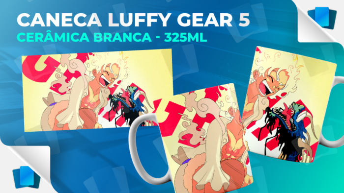 Caneca Luffy Gear 5 e Kaido - One Piece - Branca - 325ml