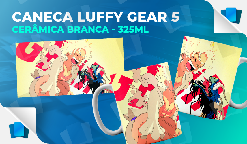 Caneca Luffy Gear 5 e Kaido - One Piece - Branca - 325ml