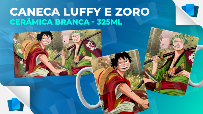 Caneca Luffy e Zoro - One Piece - Branca - 325ml