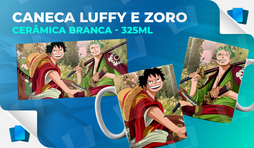 Caneca Luffy e Zoro - One Piece - Branca - 325ml