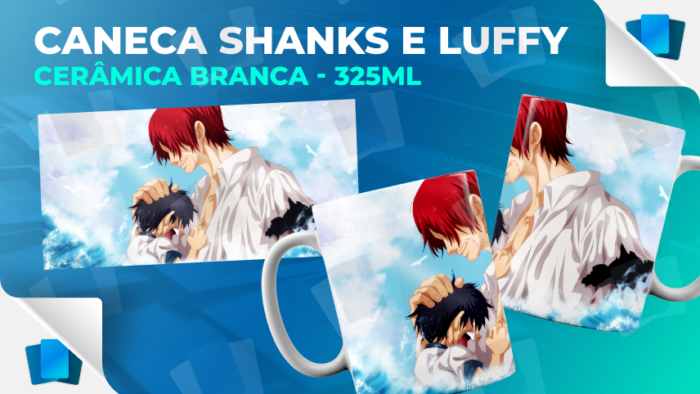 Caneca Shanks e Luffy - One Piece - Branca - 325ml