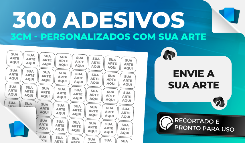 300 adesivos de 3cm personalizados - ENVIE SUA ARTE