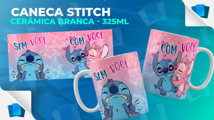 Caneca Stitch & Angel - Sem Você, Com Você - Branca - 325ml