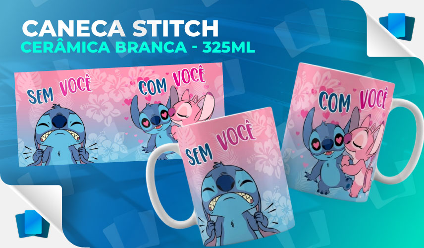 Caneca Stitch & Angel - Sem Você, Com Você - Branca - 325ml