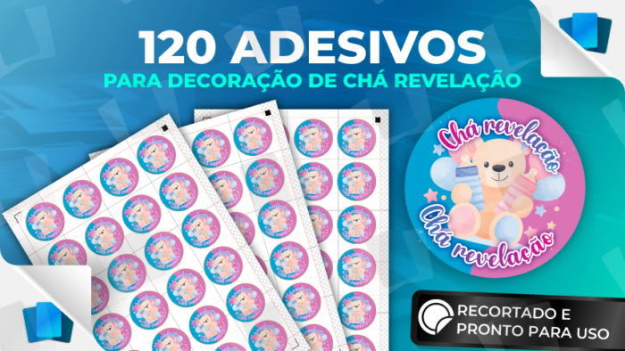 Adesivos para chá revelação - 120 unidades de 4cm cada
