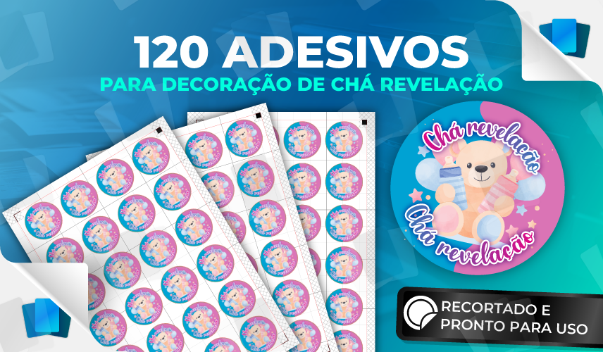 Adesivos para chá revelação - 120 unidades de 4cm cada