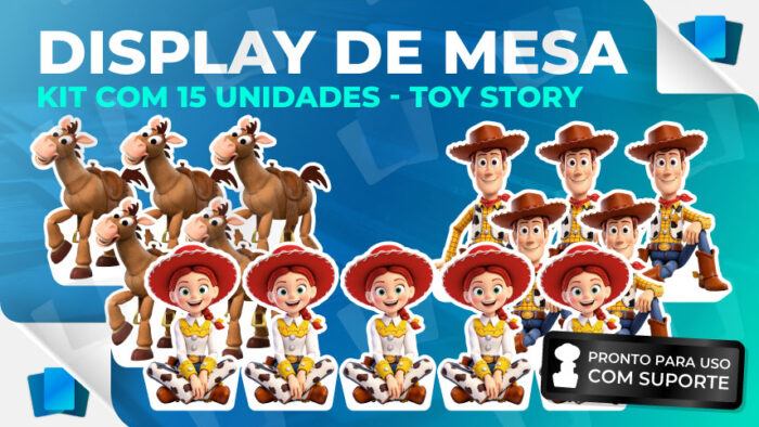 Kit 15 Display de mesa Toy Story (Woody, Jessie e Bala no Alvo) - Com Suporte