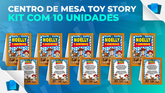 Kit 10 Centros de mesa Toy Story frente e verso